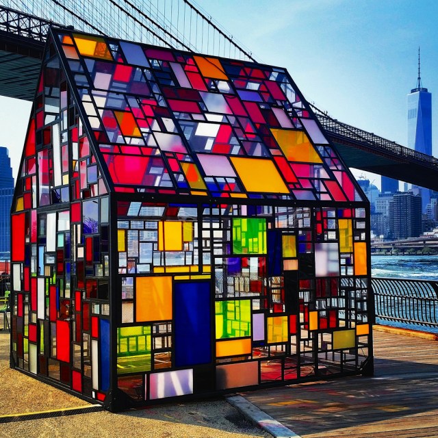 Tom Fruin’s Stained Glass House down by the Brooklyn Bridge. Photo by Joe Shlabotnik.